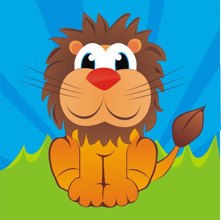 Colourful illustration of a cute friendly lion