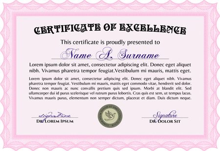 Sample certificate or diploma. Retro design. Detailed.With complex background. 