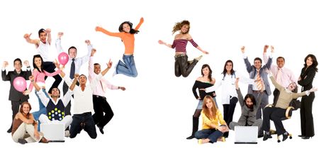 casual group of happy young people smiling isolated