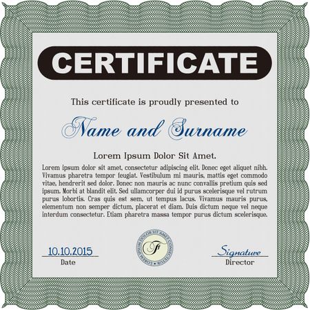 Certificate of achievement template. Vector pattern that is used in currency and diplomas.Complex background. Cordial design. 