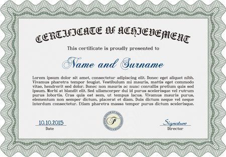 Sample certificate or diploma. Detailed.Complex design. With guilloche pattern and background. 
