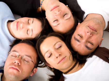 Casual group of people sleeping - isolated over a white background