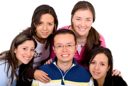 Casual group of people smiling - isolated over a white background