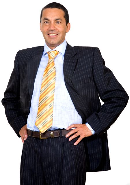 Business man portrait smiling - isolated over a white background