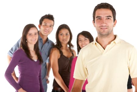 Casual man with a group of friends isolated