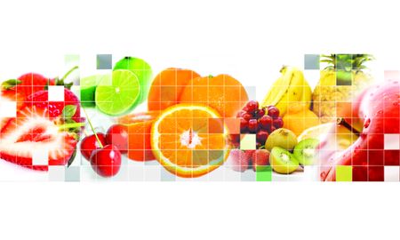 All kind of fruits mosaic - white background