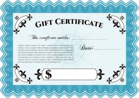 Retro Gift Certificate template. Detailed.With linear background. Complex design. 