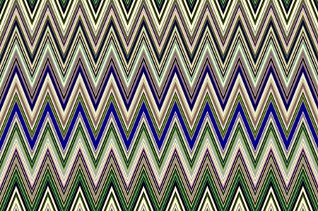 Varicolored pattern of contiguous zigzag stripes in geometric pattern with motifs of variation, conformity, synergy
