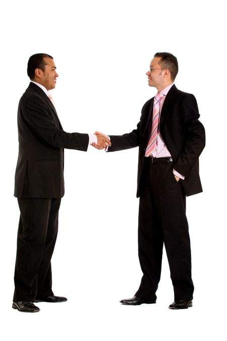 diverse businessmen shaking hands - isolated over a white background