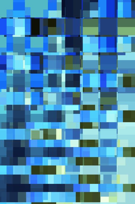 Mosaic abstract of many rectangles and squares of various sizes, mostly greens and blues, for decoration and background with motifs of multiplicity and urban layout