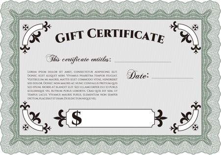 Modern gift certificate. With guilloche pattern. Sophisticated design. Border, frame.