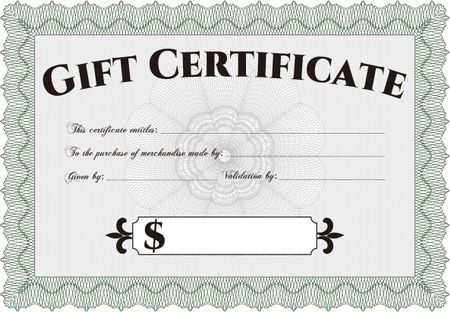 Vector Gift Certificate. Detailed.With guilloche pattern and background. Excellent design. 