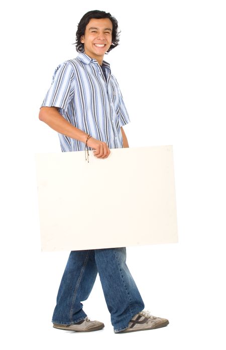 friendly student carrying an add board