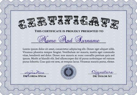 Certificate template or diploma template. With guilloche pattern and background. Excellent design. Frame certificate template Vector.