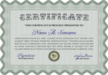 Certificate of achievement template. With great quality guilloche pattern. Sophisticated design. Border, frame.