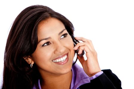 Business woman talking on the phone isolated