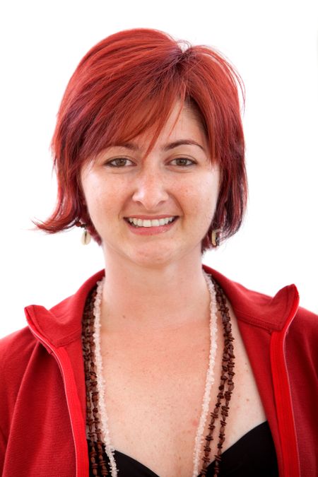 Woman with red hair over a white background
