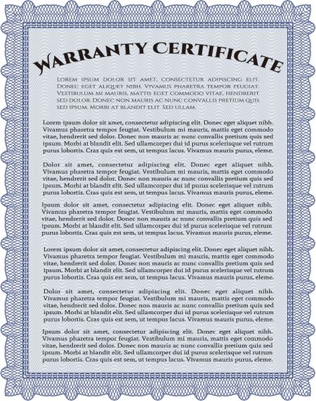Sample Warranty template. Perfect style. Complex frame design. Easy to print. 
