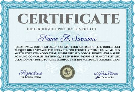 Diploma template or certificate template. Money style.With guilloche pattern and background. Cordial design. 