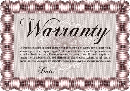Sample Warranty template. Complex frame. It includes background. Vector illustration. 