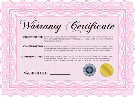Warranty Certificate template. Very Detailed. Easy to print. Complex frame. 