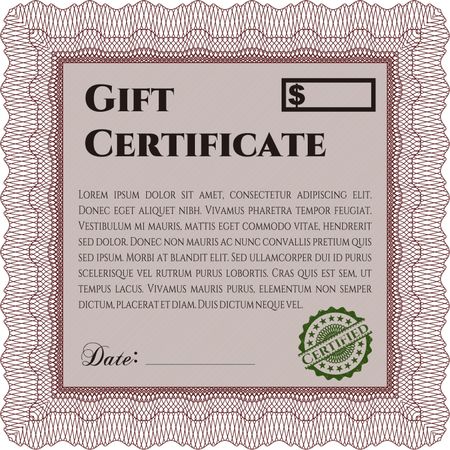 Gift certificate template. Sophisticated design. With complex background. Border, frame.