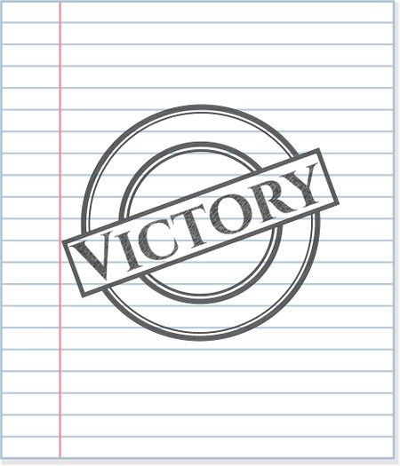 Victory emblem drawn in pencil on notebook paper