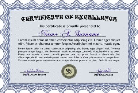 Sample Certificate. Frame certificate template Vector. With linear background. Modern design. Blue color.