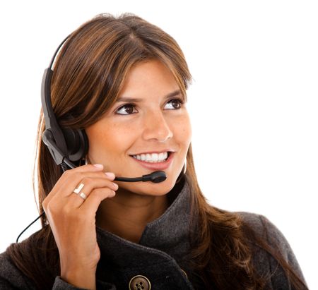 Customer support operator woman smiling - isolated