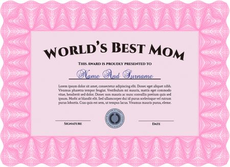Best Mother Award Template. With guilloche pattern. Vector illustration. Elegant design. 