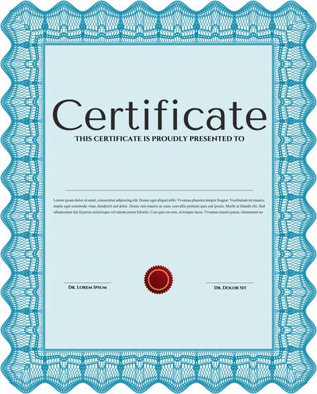 Light blue Sample Certificate. Artistry design. Vector pattern that is used in money and certificate. With quality background. 