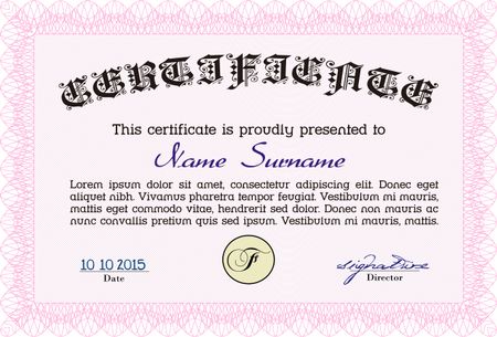 Pink Sample Certificate. With linear background. Frame certificate template Vector. Modern design. 
