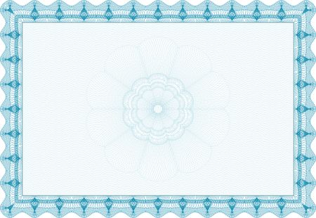 Certificate of achievement. Diploma of completion. With guilloche pattern and background. Sophisticated design. Light blue color.