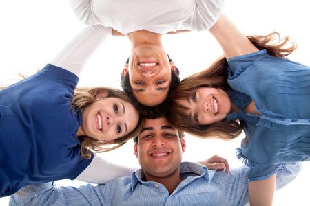 Group of people smiling with heads together isolated
