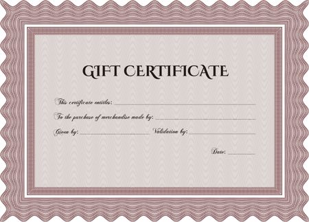 Gift certificate template. Border, frame. Superior design. With quality background. 