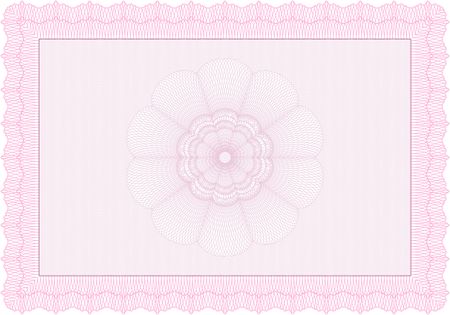 Certificate of achievement. Sophisticated design. Diploma of completion. With guilloche pattern and background. Pink color.