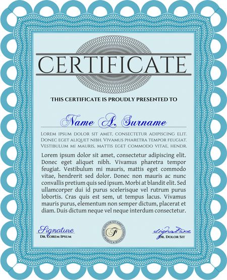 Light blue Classic Certificate template. Money Pattern design. 