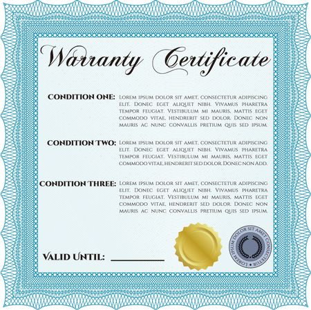 Warranty Certificate. Complex design. Detailed. Printer friendly. 
