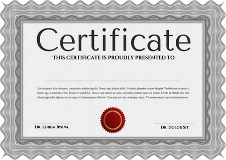 Grey Sample Diploma. With linear background. Modern design. Frame certificate template Vector. 