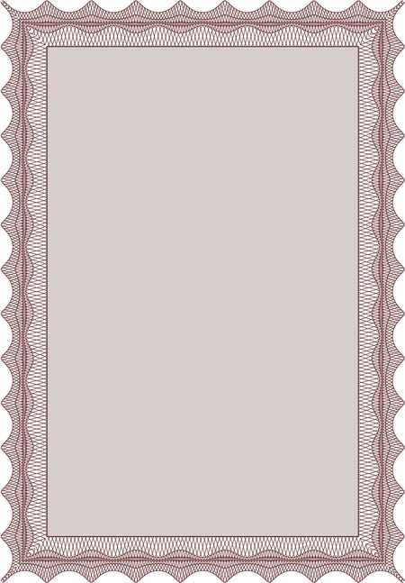 Classic Certificate template. Money Pattern design. Red color.