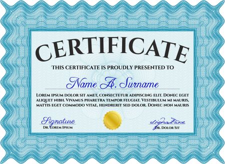 Light blue Sample Diploma. Frame certificate template Vector. Elegant design. With linear background. 