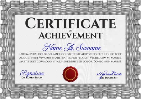 Grey Sample Diploma. Frame certificate template Vector. Elegant design. With linear background. 