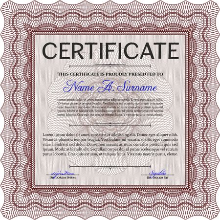 Classic Certificate or Diploma template. Money Pattern design. Red color.
