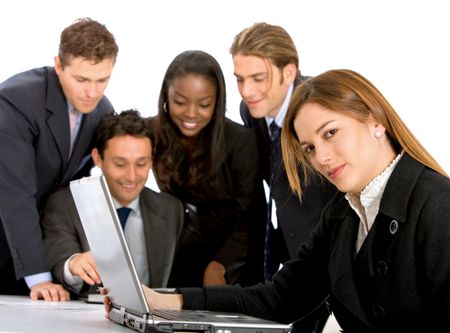 Group of business people with a laptop isolated