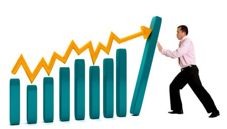 Business man with a graphic showing growth isolated