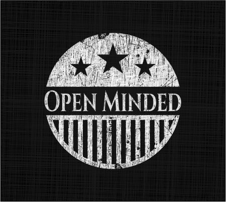Open Minded chalkboard emblem on black board