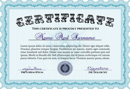 Certificate template or diploma template. Vector pattern that is used in currency and diplomas.Complex background. Beauty design. Light blue color.