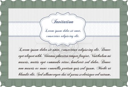 Vintage invitation. With guilloche pattern and background. Vector illustration. Excellent complex design. 