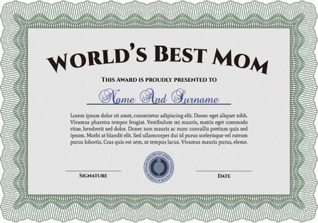 World's Best Mom Award Template. Cordial design. Customizable, Easy to edit and change colors. With background. 