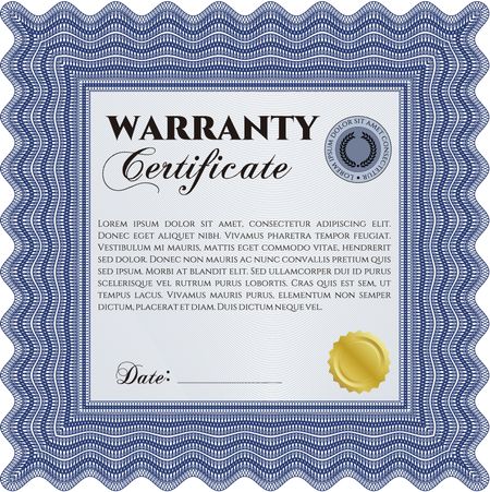 Sample Warranty certificate. With guilloche pattern and background. Excellent complex design. Vector illustration. 